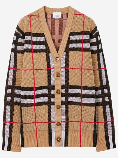 V-Neck Checked Technical Cotton Cardigan Archive Beige - BURBERRY - BALAAN 2