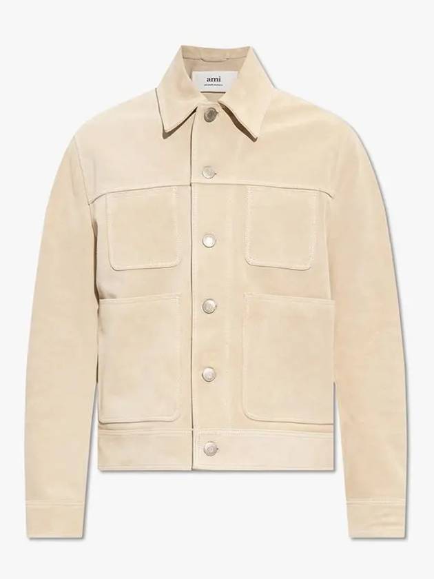 Button Suede Jacket Beige - AMI - BALAAN 2