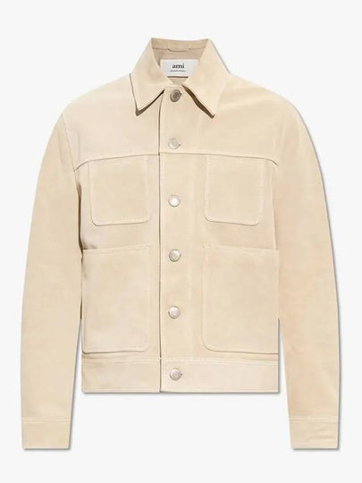 Button Suede Jacket Beige - AMI - BALAAN 2