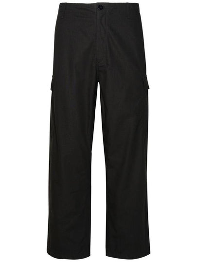 Paris Label Flap Pocket Workwear Cargo Cotton Straight Pants Black - KENZO - BALAAN 2