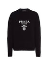 Embroidered Logo Wool Cashmere Crew Neck Knitted Sweater  Black - PRADA - BALAAN 1