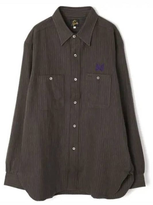 Striped Work Long Sleeve Shirt Brown - NEEDLES - BALAAN 2