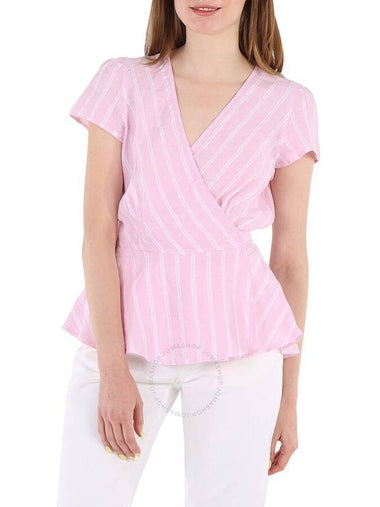 Polo Ralph Lauren Ladies Striped Linen Wrap Blouse, Size Small - POLO RALPH LAUREN - BALAAN 1