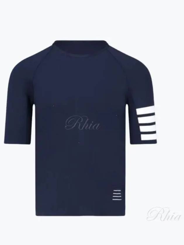 4-Bar Stripe Crew Neck Short Sleeve T-Shirt Navy - THOM BROWNE - BALAAN 2