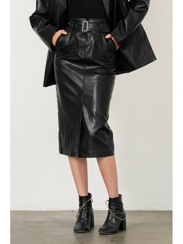 Faux Leather High Waist Long Skirt BLACK - ILROZE - BALAAN 3