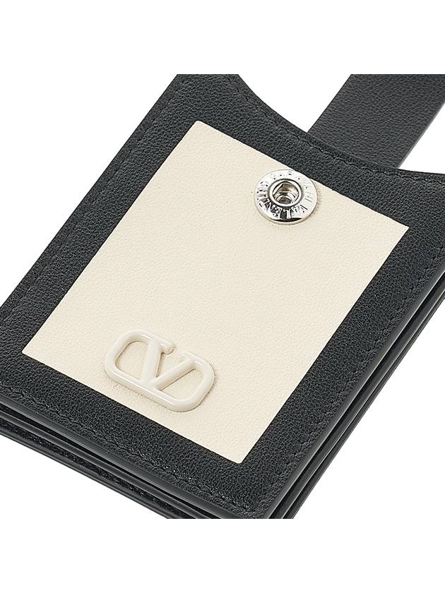 V Logo Signature Leather Card Wallet Black White - VALENTINO - BALAAN 8