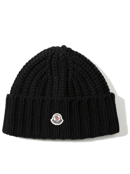 Logo Patch Cashmere Blend Beanie Black - MONCLER - BALAAN 2