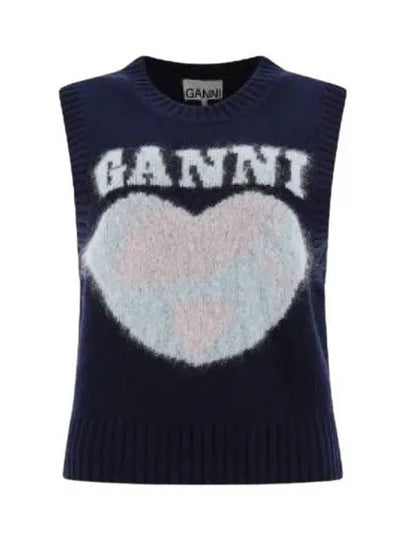 Logo Heart Gilet Vest Navy - GANNI - BALAAN 2