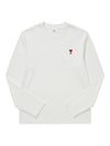 Chain Stitch Heart Logo Long Sleeve T-Shirt White - AMI - BALAAN 2