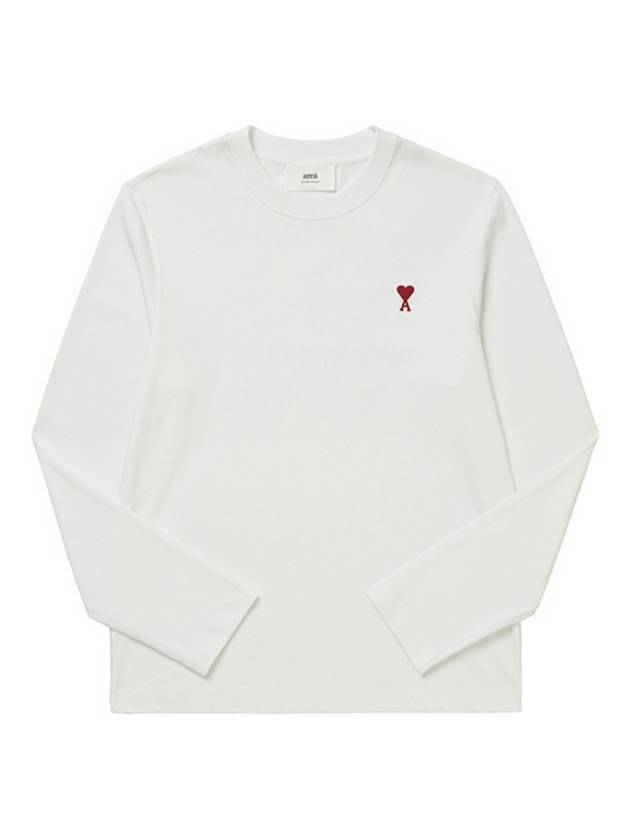 Chain Stitch Heart Logo Long Sleeve T-Shirt White - AMI - BALAAN 2