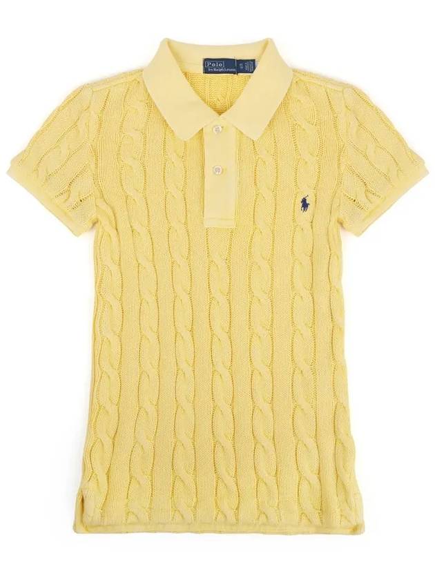 Slim Fit Cable Knit Polo Shirt Yellow - POLO RALPH LAUREN - BALAAN 2