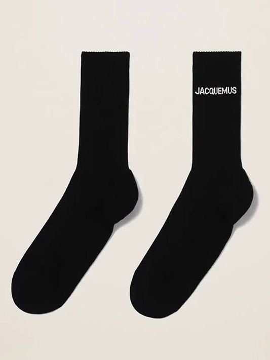 Les Chausettes Ribbed Crew Socks Black - JACQUEMUS - BALAAN.