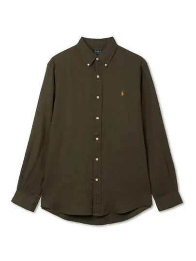 Custom fit linen shirt dark green - POLO RALPH LAUREN - BALAAN 2