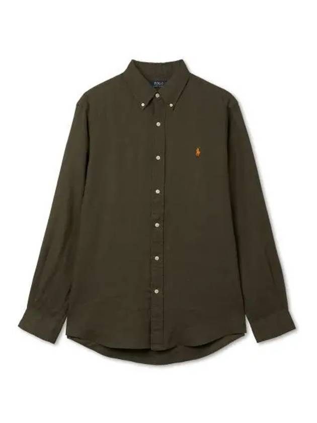 Custom fit linen shirt dark green - POLO RALPH LAUREN - BALAAN 1