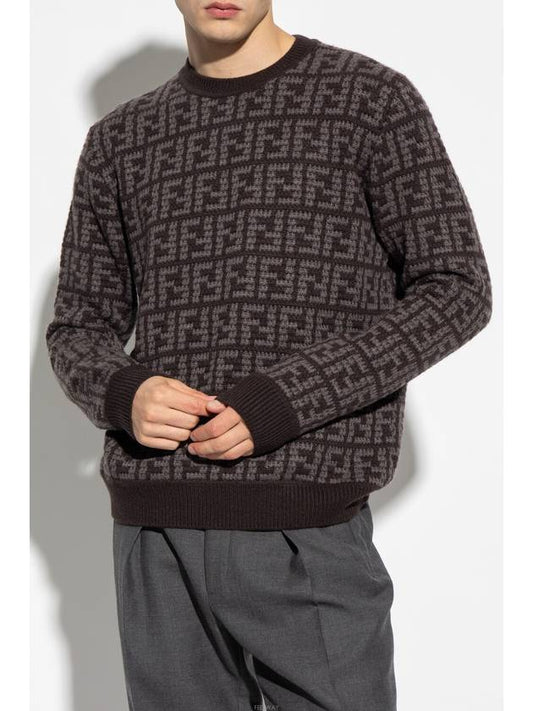 Men's Monogram Intarsia Knit Top Grey - FENDI - BALAAN 2