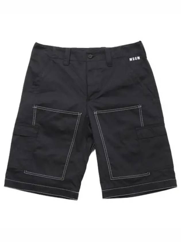 Stitching Embroidered Logo Cargo Shorts Black - MSGM - BALAAN 2