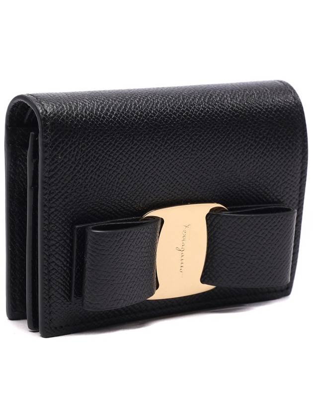 Vara Bow Gloss Flap Half Wallet Black - SALVATORE FERRAGAMO - BALAAN 4