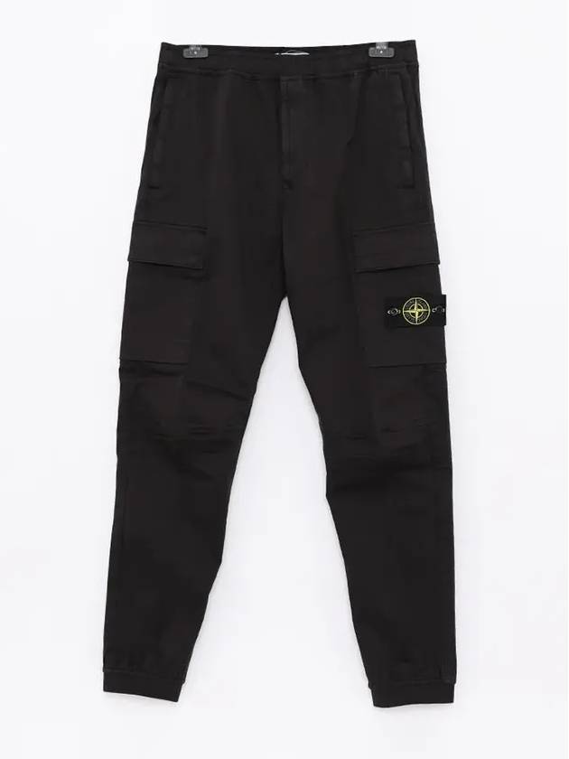 Garment Dyed Cotton Wool Satin Cargo Track Pants Black - STONE ISLAND - BALAAN 3