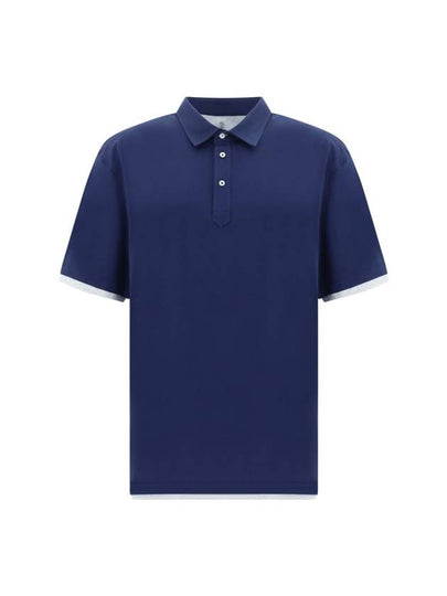 Layered Sleeve Detail Short Sleeve Polo Shirt Blue - BRUNELLO CUCINELLI - BALAAN 2