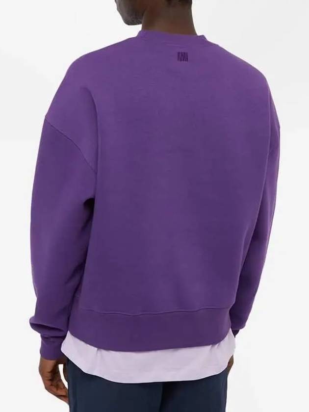 Tonal Heart Crew Neck Sweatshirt Purple - AMI - BALAAN.