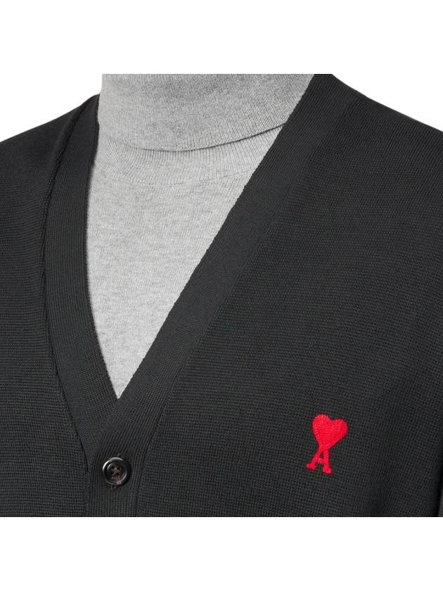 Heart Logo Merino Wool Cardigan Black - AMI - BALAAN 5