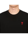 Heart Embroidered Logo Crew Neck Knit Top Black - AMI - BALAAN 7