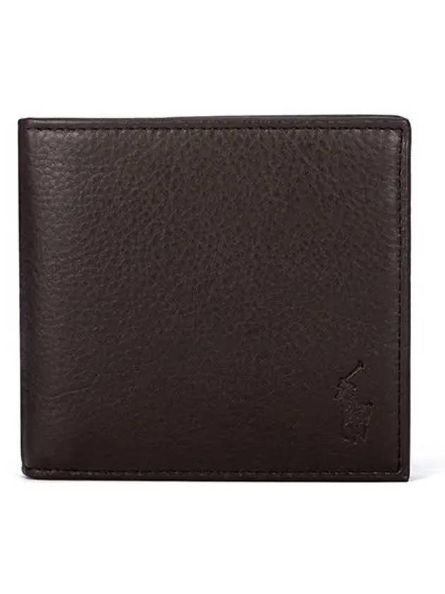 Debossed Signature Pony Pebble Leather Half Wallet Brown - POLO RALPH LAUREN - BALAAN 3