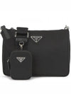 triangle logo re-nylon saffiano leather shoulder bag black - PRADA - BALAAN 2