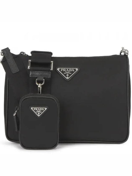 Triangle Logo Re-Nylon Saffiano Leather Shoulder Bag Black - PRADA - BALAAN 2