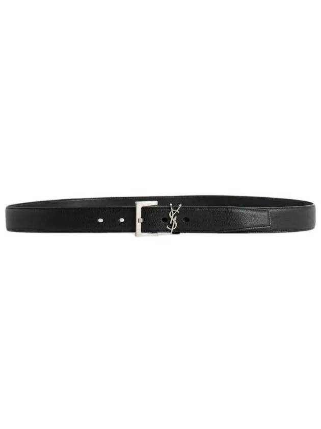 Silver Hardware Monogram Buckle Leather Belt Black - SAINT LAURENT - BALAAN 2