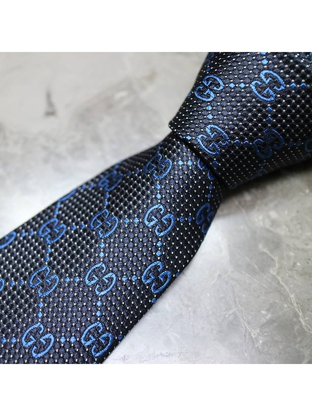 GG Pattern Silk Tie Navy - GUCCI - BALAAN 3