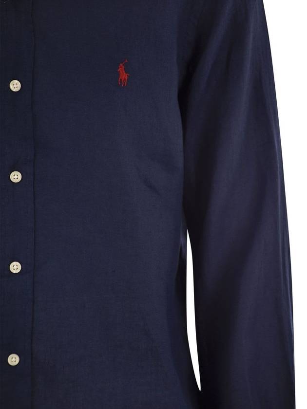 Men's Pony Embroidery Linen Oxford Long Sleeve Shirt Blue - POLO RALPH LAUREN - BALAAN 5