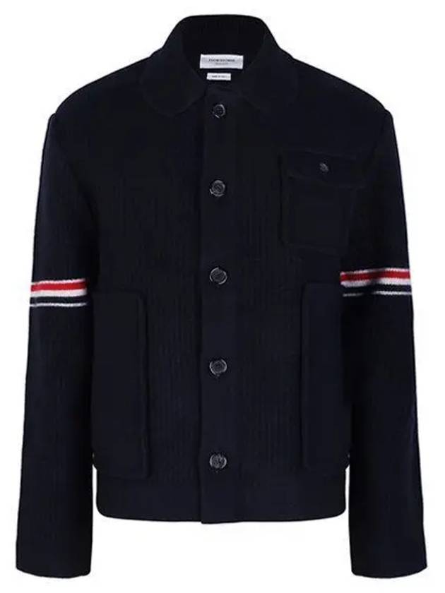 Men's Voile Wool Stripe Workman Jacket Navy - THOM BROWNE - BALAAN 2