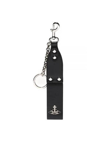 Stud Chain Leather Key Holder Black - VIVIENNE WESTWOOD - BALAAN.