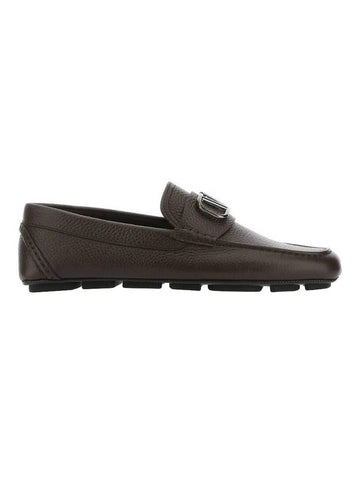 V logo signature leather loafers dark brown - VALENTINO - BALAAN.