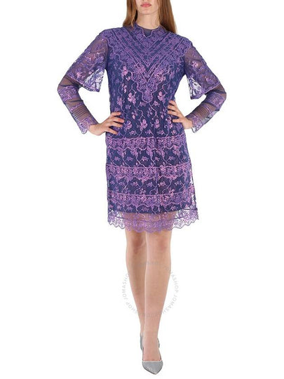 Laminated Lace Cape Sleeve Midi Dress Purple - BURBERRY - BALAAN 2