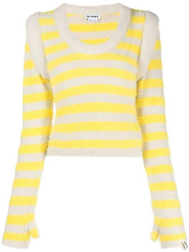 Slim Stripe Long Sleeve Knit Top Yellow - SUNNEI - BALAAN 1