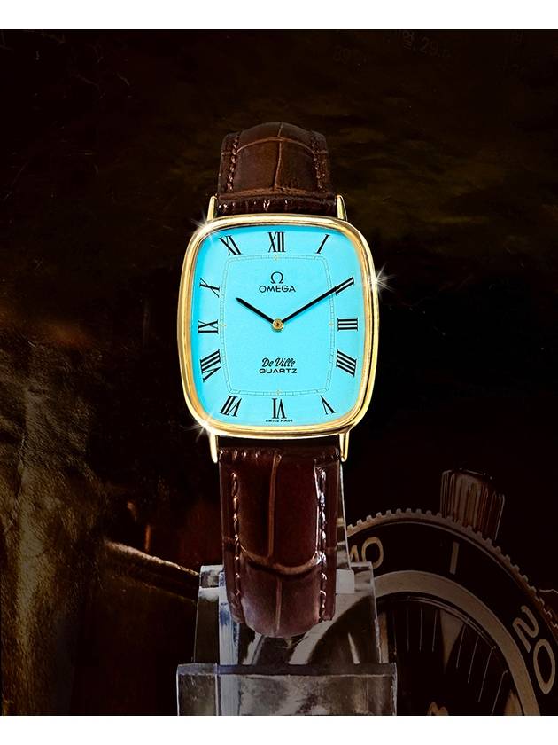 Deville Turquoise Roman Dial 18K Gold Plated Men s Quartz Leather Watch - OMEGA - BALAAN 9