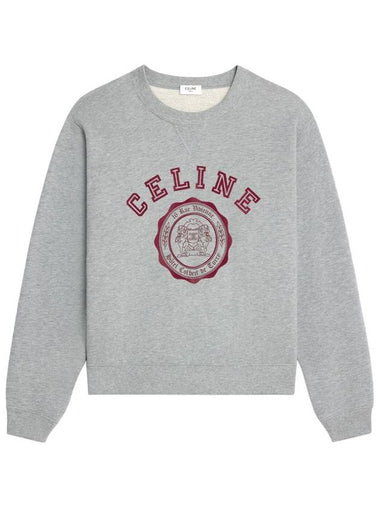 Logo Crew Neck Loose Cotton Fleece Sweatshirt Grey Melange - CELINE - BALAAN 1