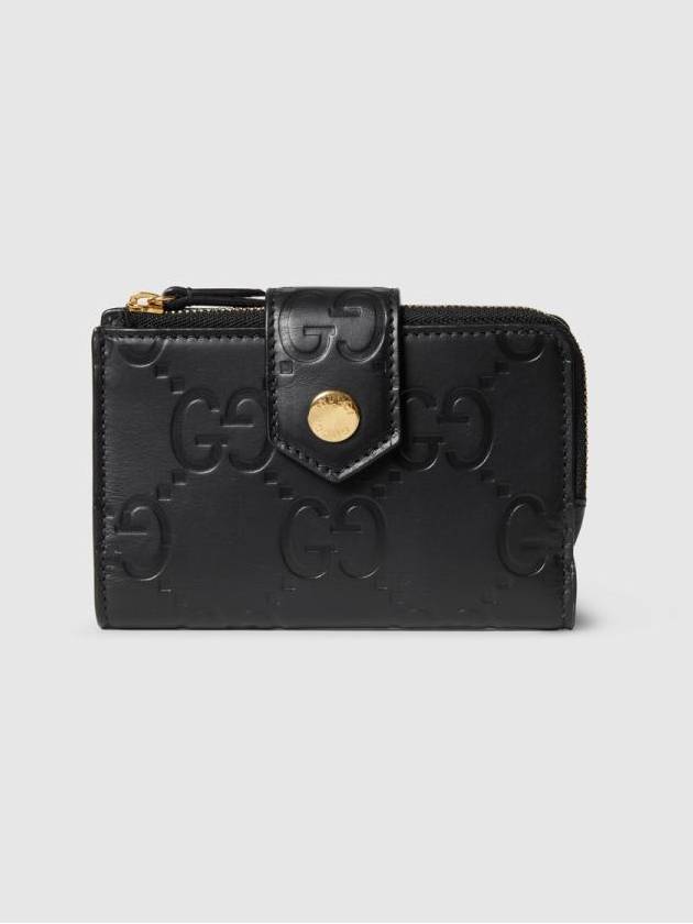 GG Snap Button Leather Medium Card Wallet Black - GUCCI - BALAAN 2