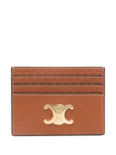 Natural Calfskin Embossed Celine Triomphe Card Wallet Tan - CELINE - BALAAN 1