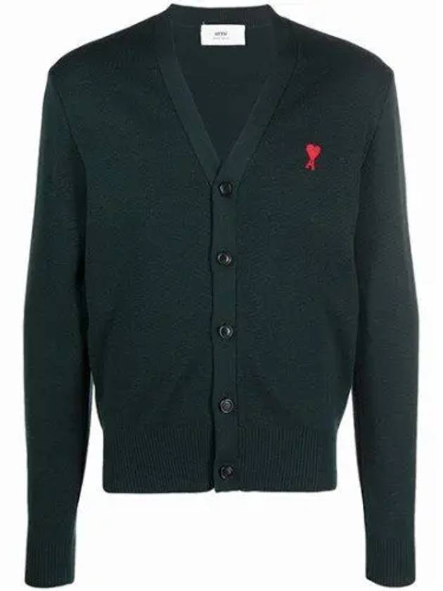 Heart A Logo V-neck Cardigan Ever Green - AMI - BALAAN 2