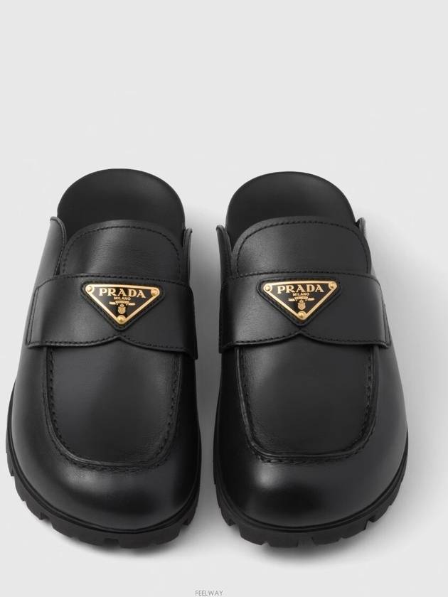 Triangle Logo Leather Mule Black - PRADA - BALAAN 3