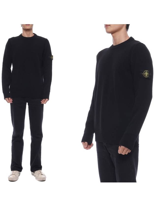 Logo Patch Lambswool Crewneck Knit Top Black - STONE ISLAND - BALAAN 2