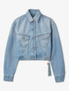 Women's Toy Box Bleach Crop Denim Jacket Blue - OFF WHITE - BALAAN 2