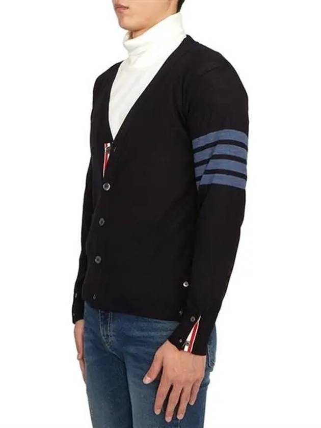 4-Bar Stripe Sustainable Merino Wool Cardigan Navy - THOM BROWNE - BALAAN 4