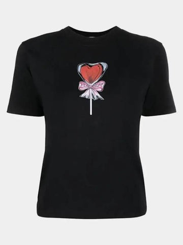 Women's Heart Logo Printing Round Black Short Sleeve 3241MDM180227298 99 - MSGM - BALAAN 1