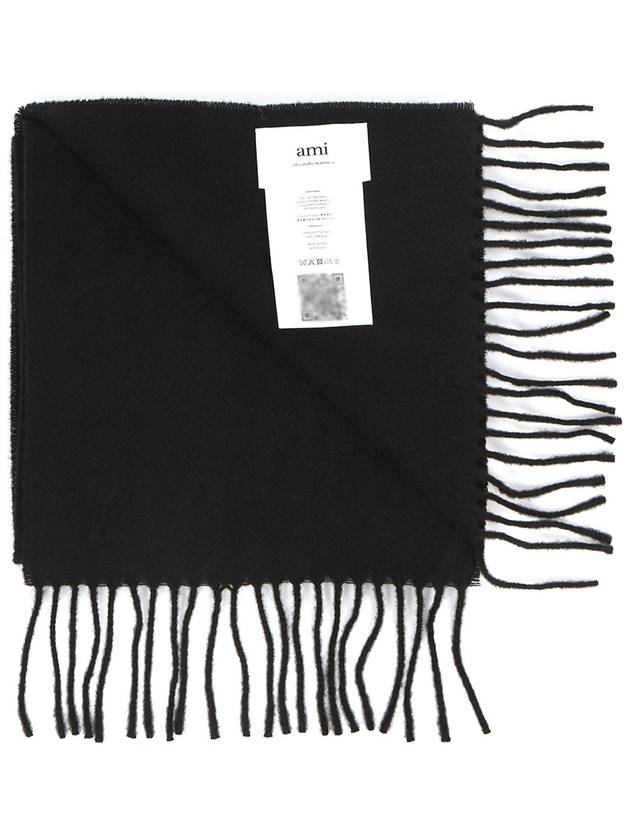 Small Heart Logo Wool Scarf Black - AMI - BALAAN 5