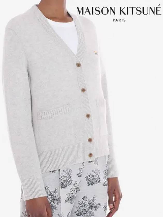 Baby Fox Patch Boxy Cardigan Light Grey Melange - MAISON KITSUNE - BALAAN 4