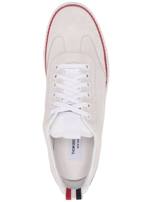 Men's 3 Bar Suede Low Top Sneakers White - THOM BROWNE - BALAAN 4